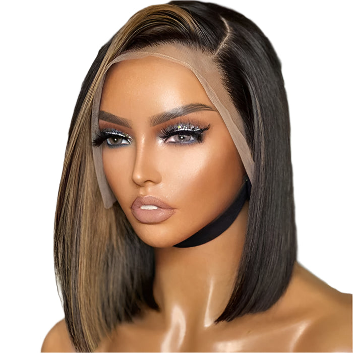 Blonde Highlight Streak Lace Frontal Bob Wigs