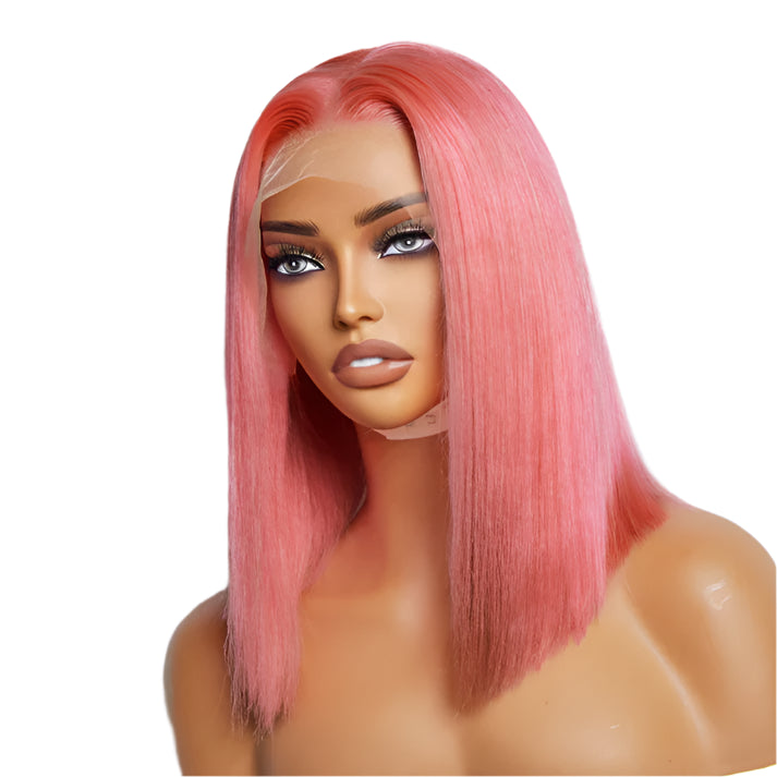 Pink Straight Bob Lace Frontal Wigs