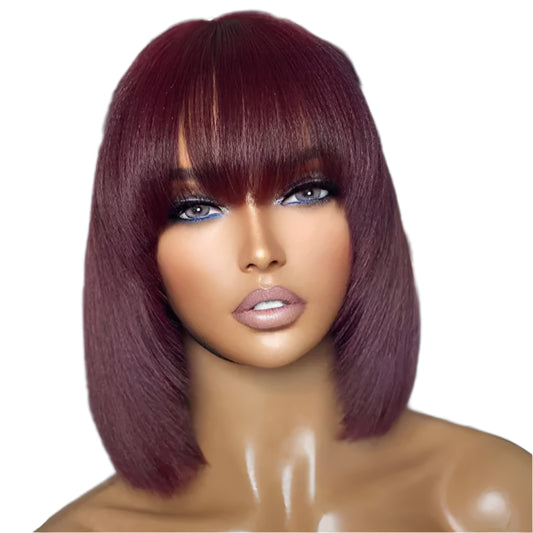 Yaki Straight Reddish Purple  Lace Bob Wig With Bang