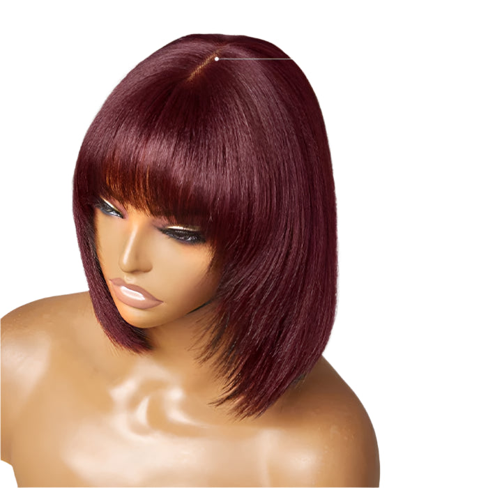 Yaki Straight Reddish Purple  Lace Bob Wig With Bangs